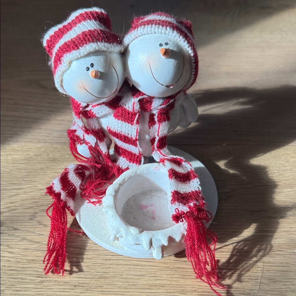 Darice Snowman Duo Candle Holder with Red and White Stripes